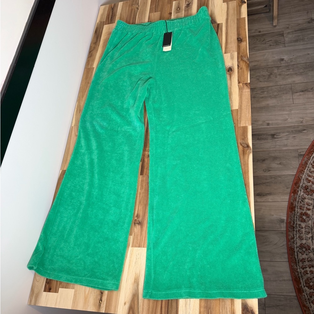 Monrow Green Terry Lounge Pants NWT